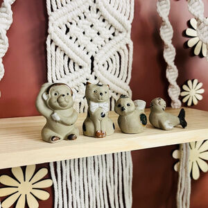 Vintage Ceramic Animal Figurine Set of 4 Gray Monkey Seal Cat Bird Cute‎ Decor